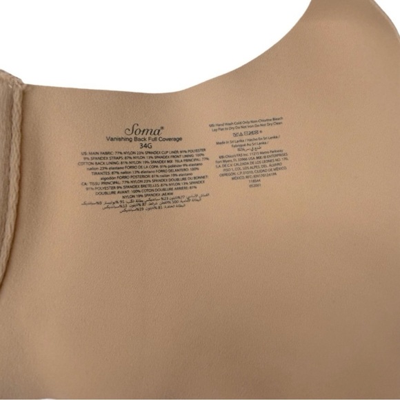 SOMA Bra Vanishing back Full cover Underwire Hook n eye closure Tan 34DDDD/34G - Picture 10 of 11